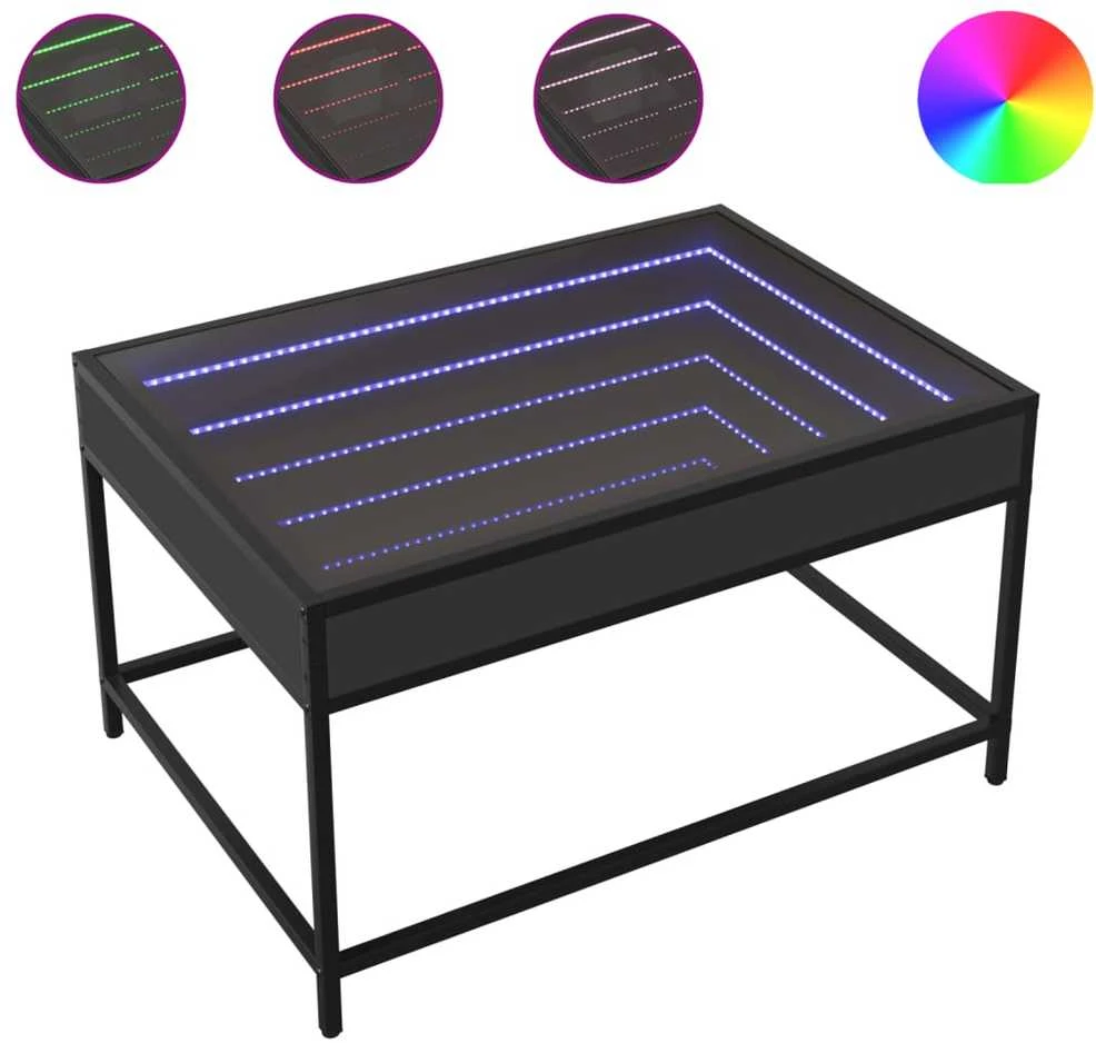 Kavos staliukas su Infinity LED lemputėmis, juodas, 70x50x41cm