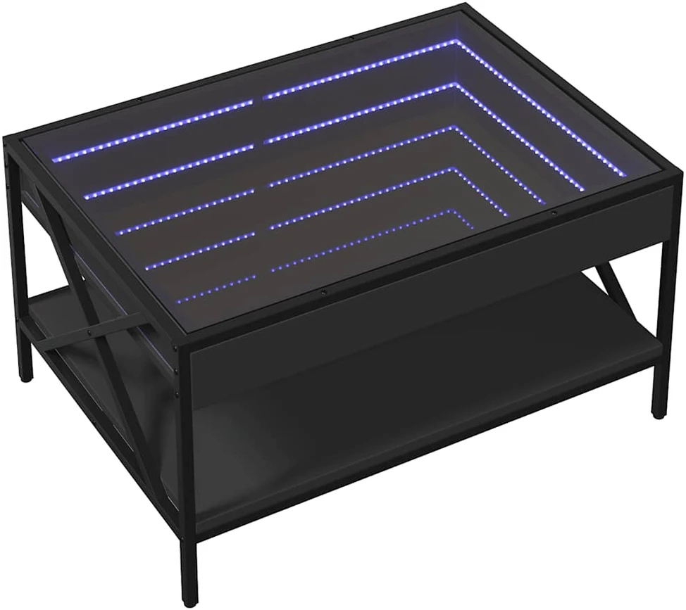 Kavos staliukas su Infinity LED lemputėmis, juodas, 70x50x38cm