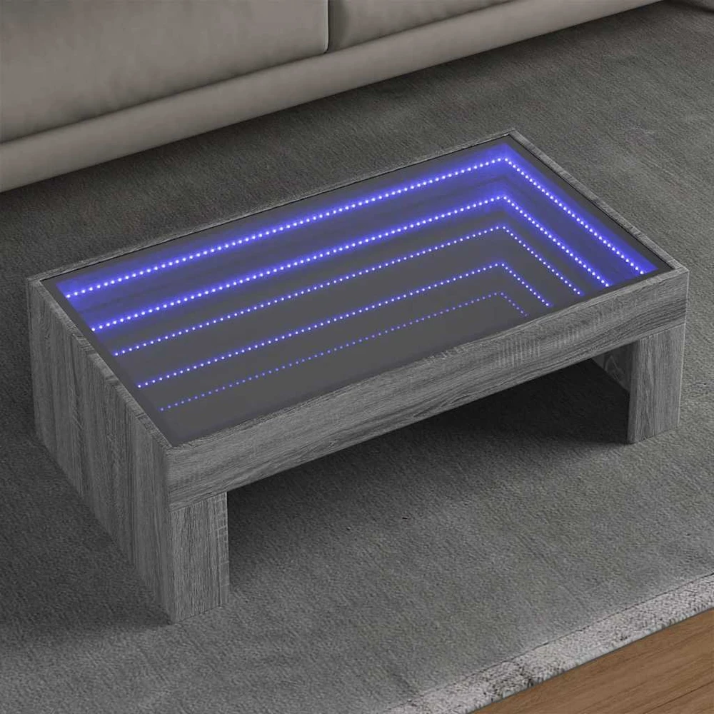 Kavos staliukas su Infinity LED lemputėmis, pilkas, 90x50x30cm