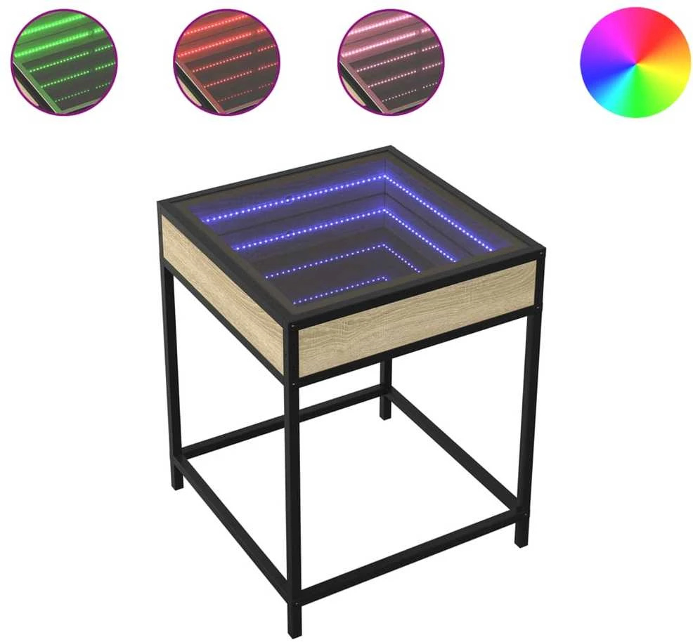 Kavos staliukas su Infinity LED lemputėmis, ąžuolo, 40x40x51cm