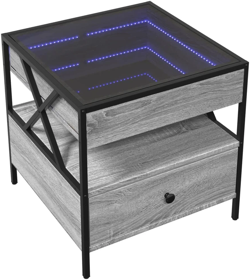 Kavos staliukas su Infinity LED lemputėmis, pilkas, 50x50x51cm