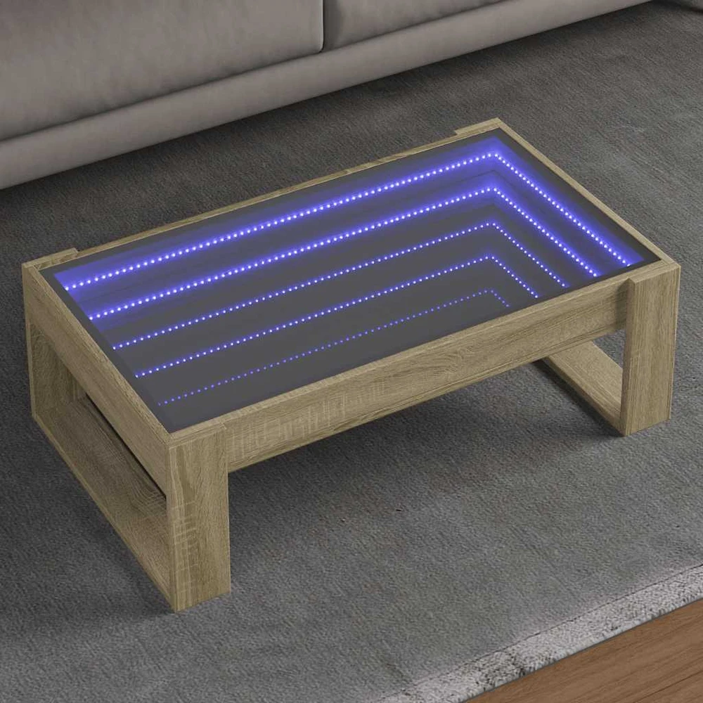 Kavos staliukas su Infinity LED lemputėmis, ąžuolo, 90x53x30cm