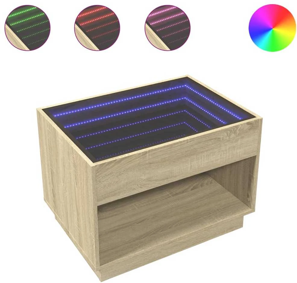 Kavos staliukas su Infinity LED lemputėmis, ąžuolo, 70x50x50cm