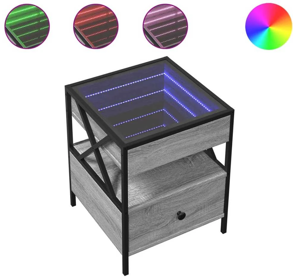 Kavos staliukas su Infinity LED lemputėmis, pilkas, 40x40x51cm