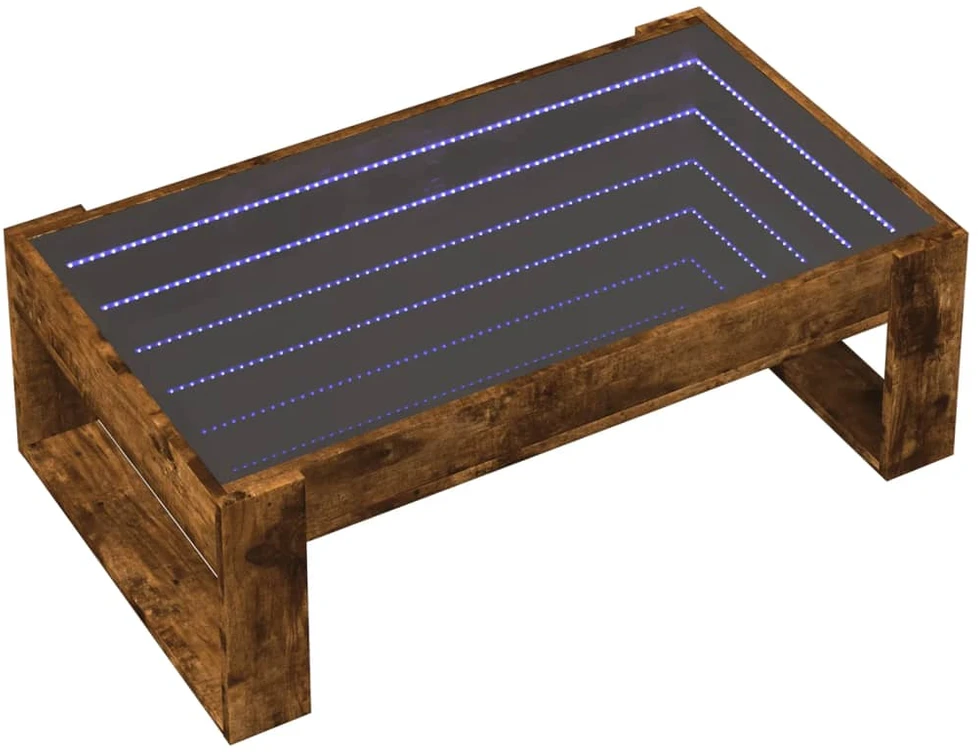 Kavos staliukas su Infinity LED lemputėmis, dūminis, 90x53x30cm