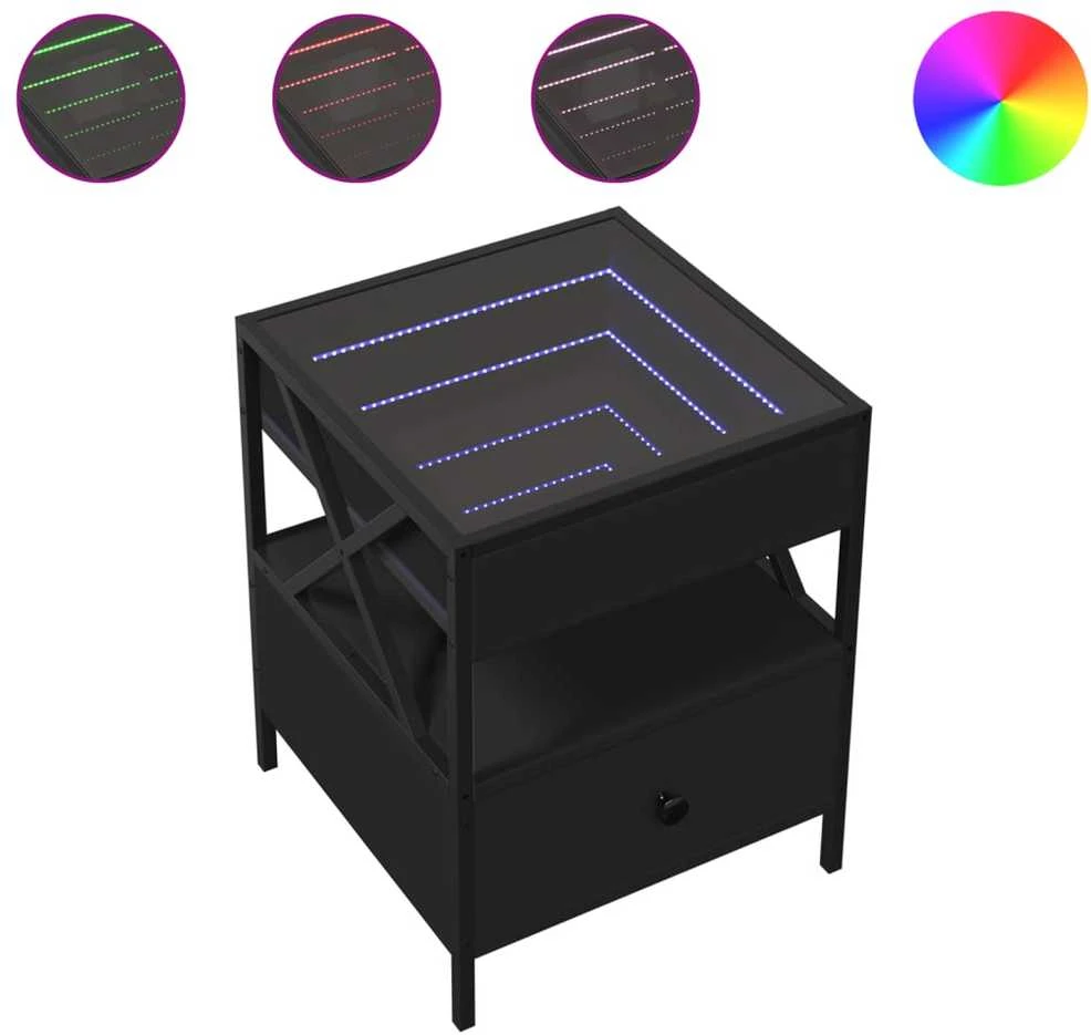 Kavos staliukas su Infinity LED lemputėmis, juodas, 40x40x51cm