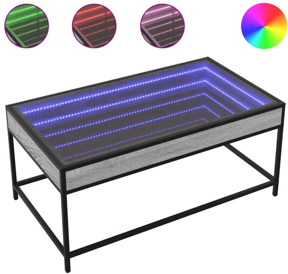 Kavos staliukas su Infinity LED lemputėmis, pilkas, 90x50x41cm