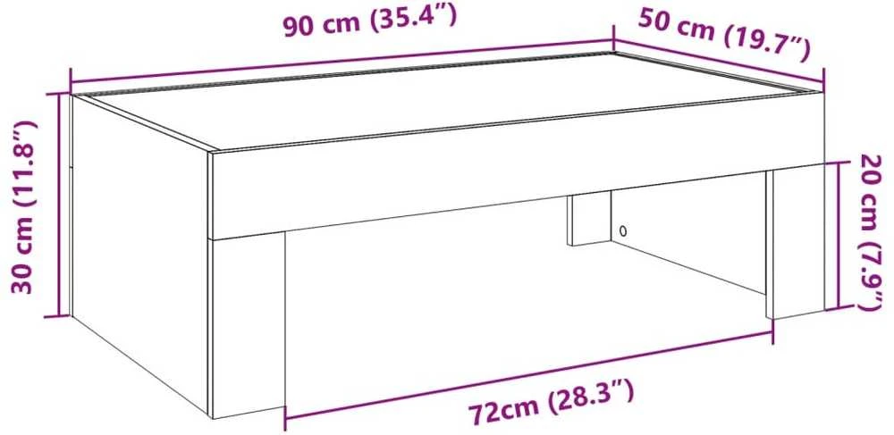 Kavos staliukas su Infinity LED lemputėmis, rudas, 90x50x30cm
