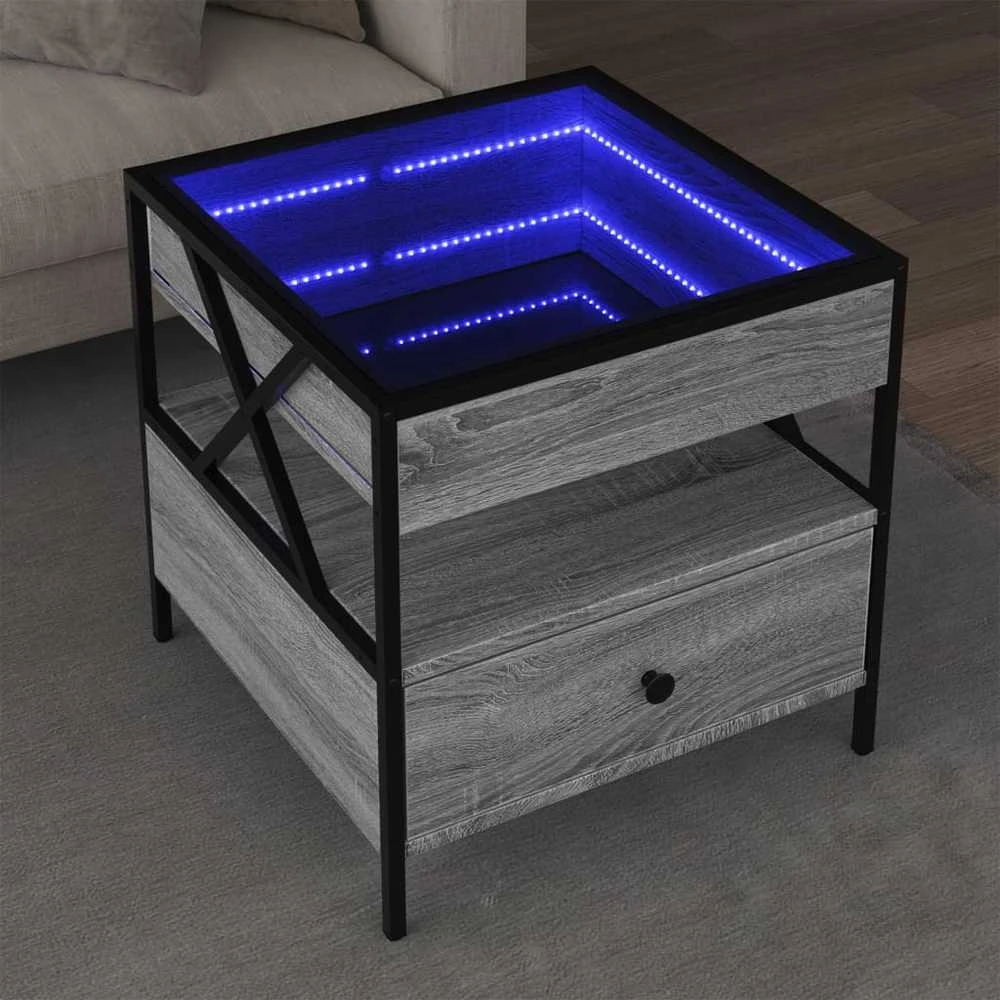 Kavos staliukas su Infinity LED lemputėmis, pilkas, 50x50x51cm