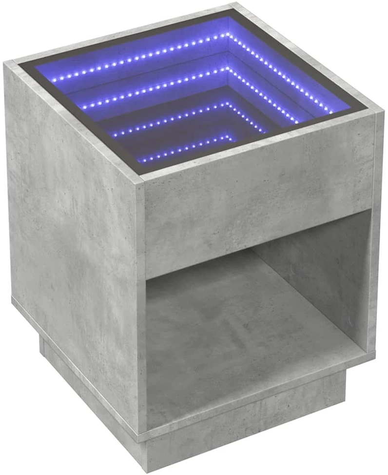 Kavos staliukas su Infinity LED lemputėmis, betono, 40x40x50cm