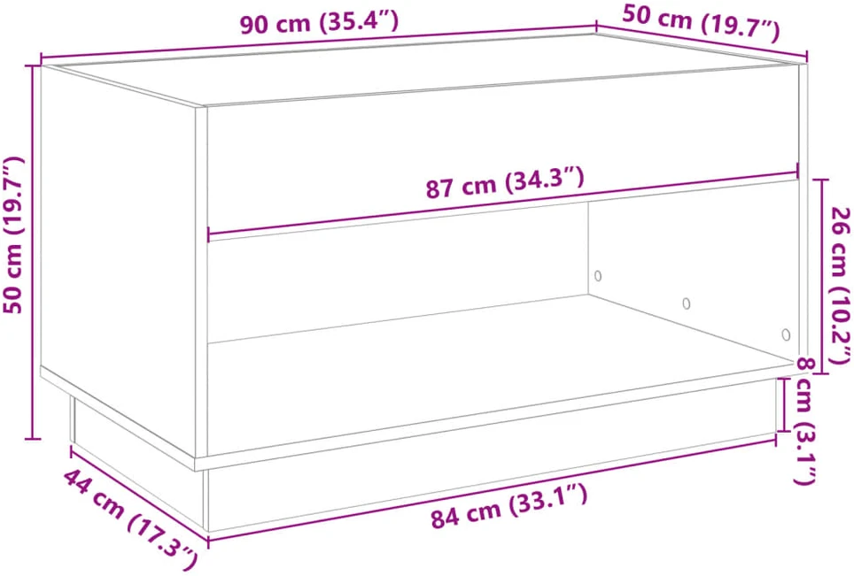 Kavos staliukas su Infinity LED lemputėmis, rudas, 90x50x50cm