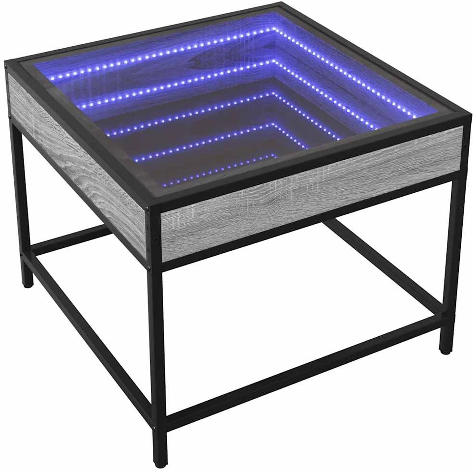 Kavos staliukas su Infinity LED lemputėmis, pilkas, 50x50x41cm