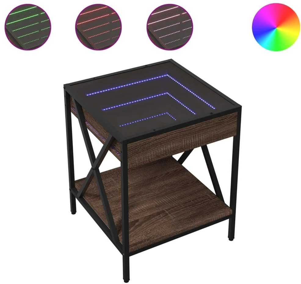 Kavos staliukas su Infinity LED lemputėmis, rudas, 40x40x49cm