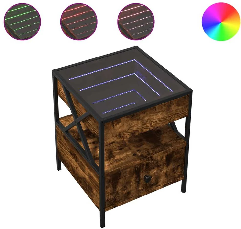 Kavos staliukas su Infinity LED lemputėmis, dūminis, 40x40x51cm
