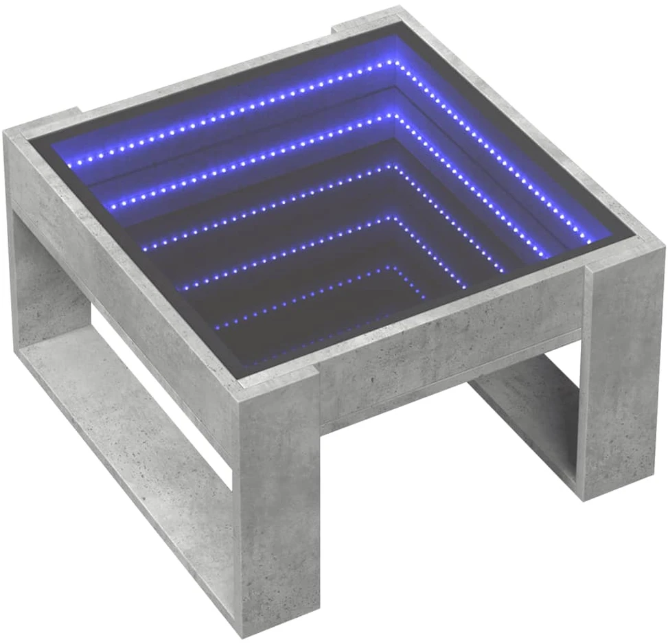 Kavos staliukas su Infinity LED lemputėmis, betono, 50x53x30cm