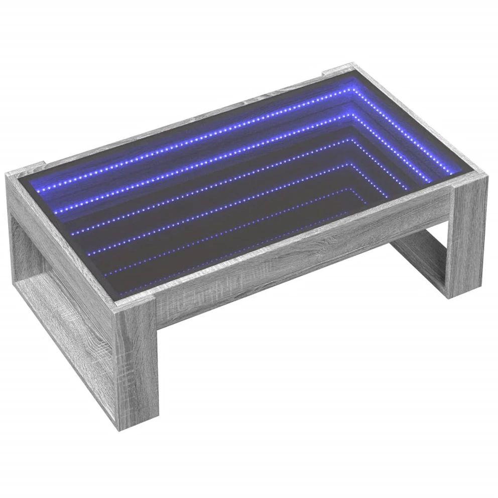 Kavos staliukas su Infinity LED lemputėmis, pilkas, 90x53x30cm