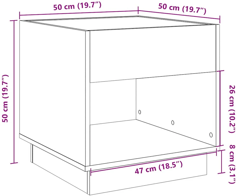 Kavos staliukas su Infinity LED lemputėmis, rudas, 50x50x50cm