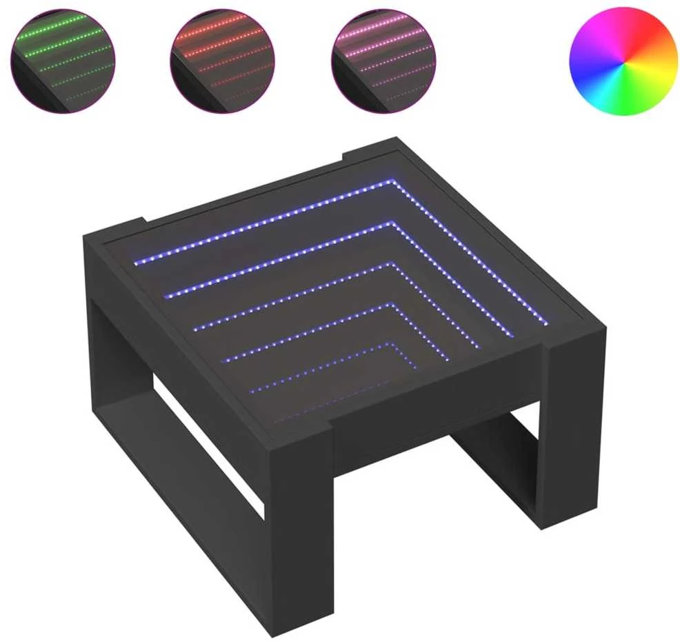 Kavos staliukas su Infinity LED lemputėmis, juodas, 50x53x30cm