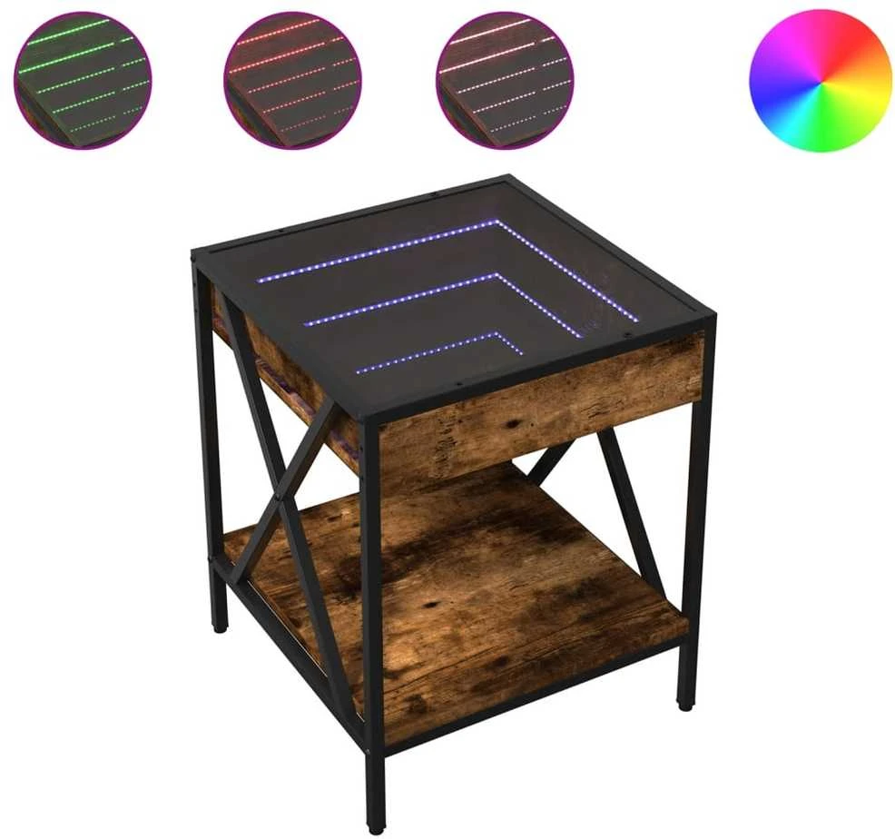 Kavos staliukas su Infinity LED lemputėmis, dūminis, 40x40x49cm