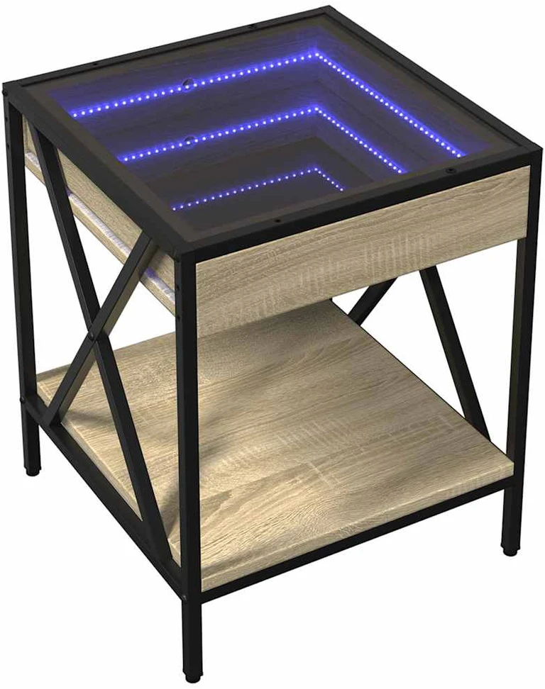 Kavos staliukas su Infinity LED lemputėmis, ąžuolo, 40x40x49cm