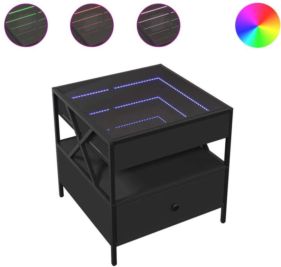 Kavos staliukas su Infinity LED lemputėmis, juodas, 50x50x51cm