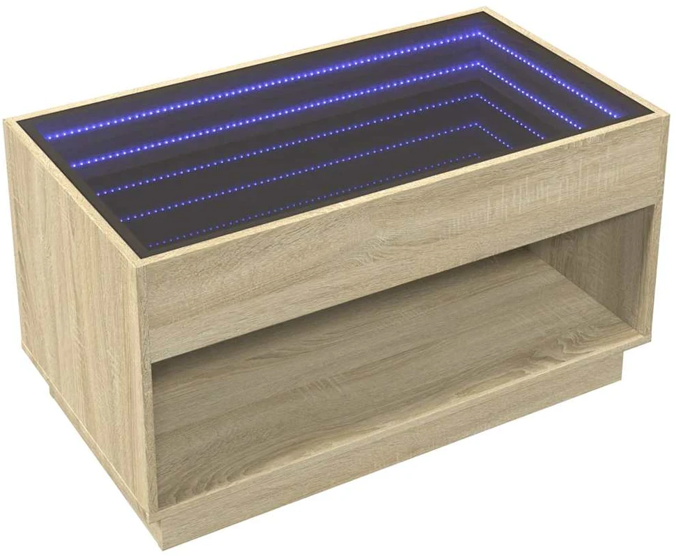 Kavos staliukas su Infinity LED lemputėmis, ąžuolo, 90x50x50cm