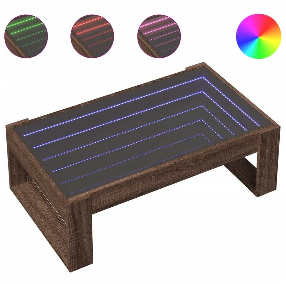 Kavos staliukas su Infinity LED lemputėmis, rudas, 90x53x30cm