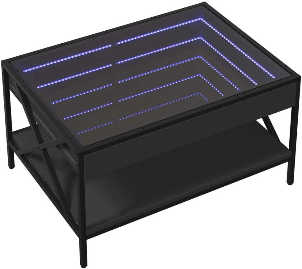 Kavos staliukas su Infinity LED lemputėmis, juodas, 70x50x38cm