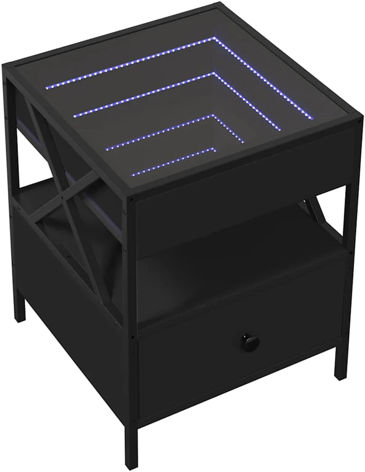 Kavos staliukas su Infinity LED lemputėmis, juodas, 40x40x51cm