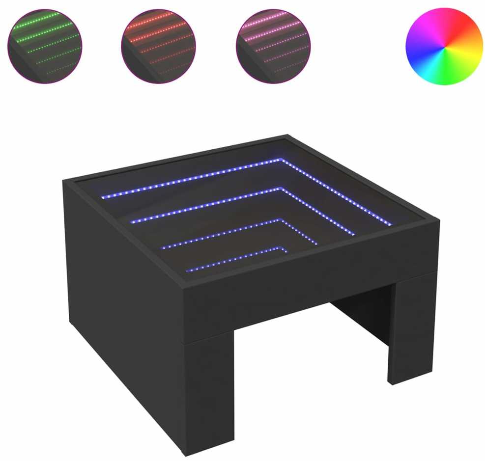 Kavos staliukas su Infinity LED lemputėmis, juodas, 50x50x30cm