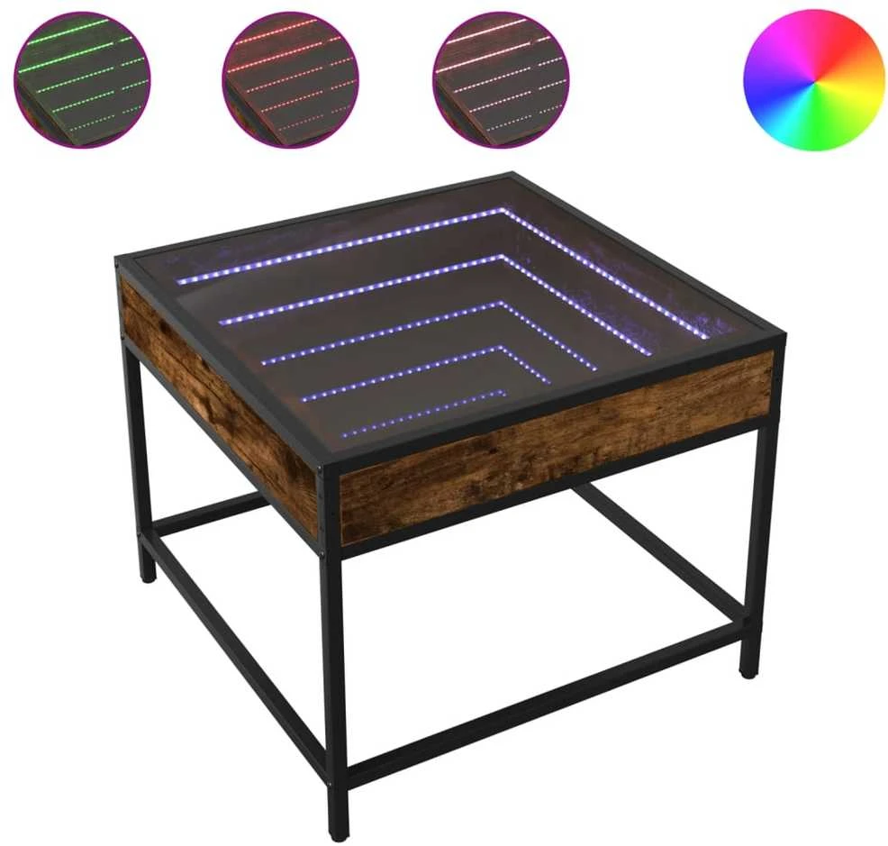 Kavos staliukas su Infinity LED lemputėmis, dūminis, 50x50x41cm