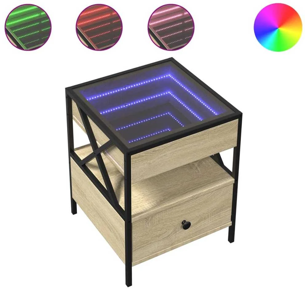 Kavos staliukas su Infinity LED lemputėmis, ąžuolo, 40x40x51cm