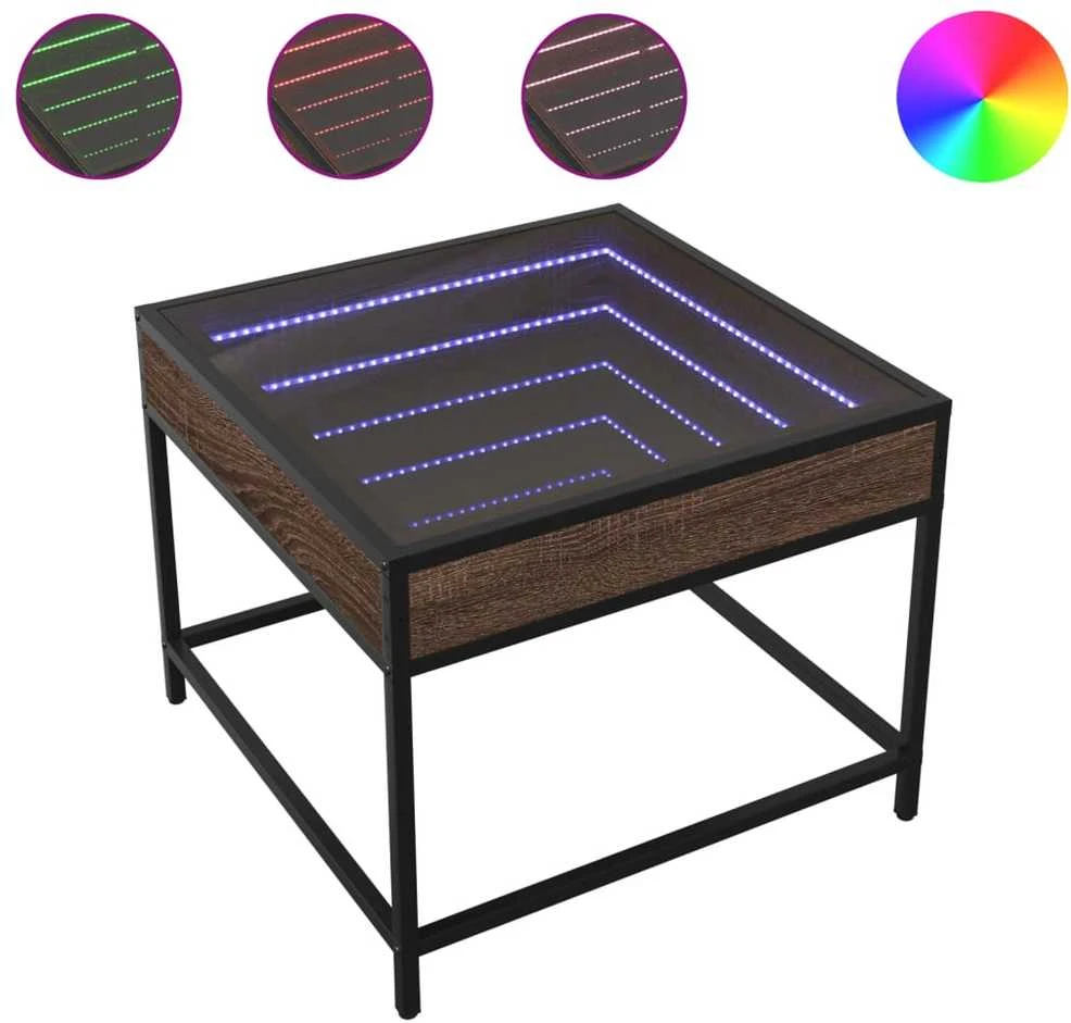 Kavos staliukas su Infinity LED lemputėmis, rudas, 50x50x41cm