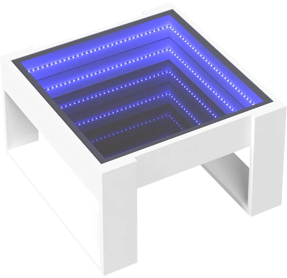 Kavos staliukas su Infinity LED lemputėmis, baltas, 50x53x30cm