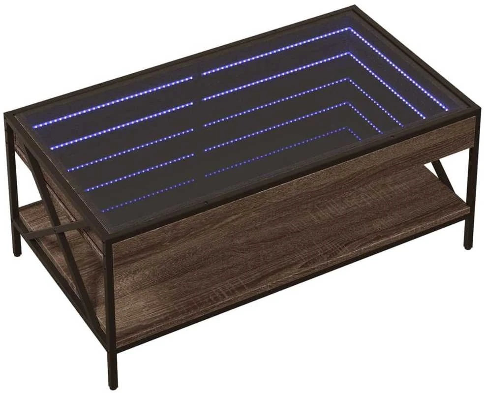Kavos staliukas su Infinity LED lemputėmis, rudas, 90x50x38cm