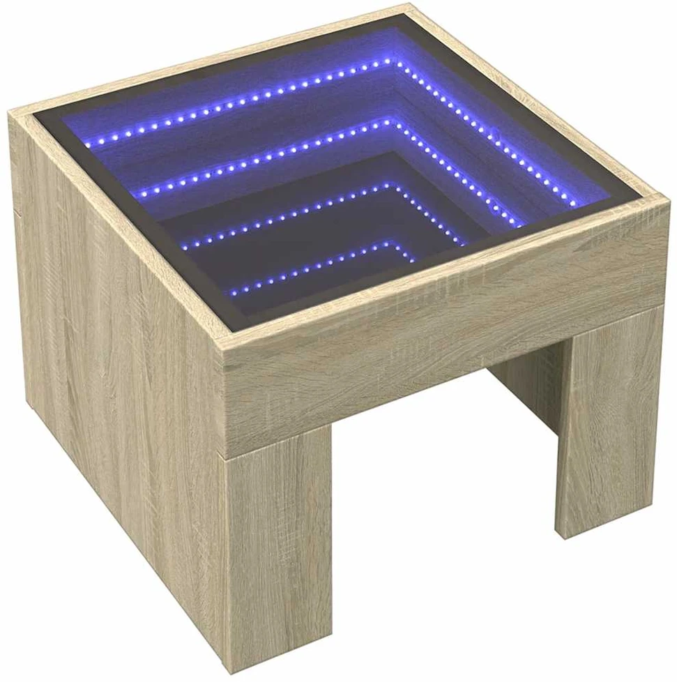 Kavos staliukas su Infinity LED lemputėmis, ąžuolo, 40x40x30cm
