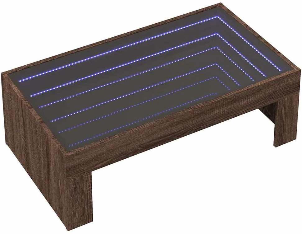 Kavos staliukas su Infinity LED lemputėmis, rudas, 90x50x30cm