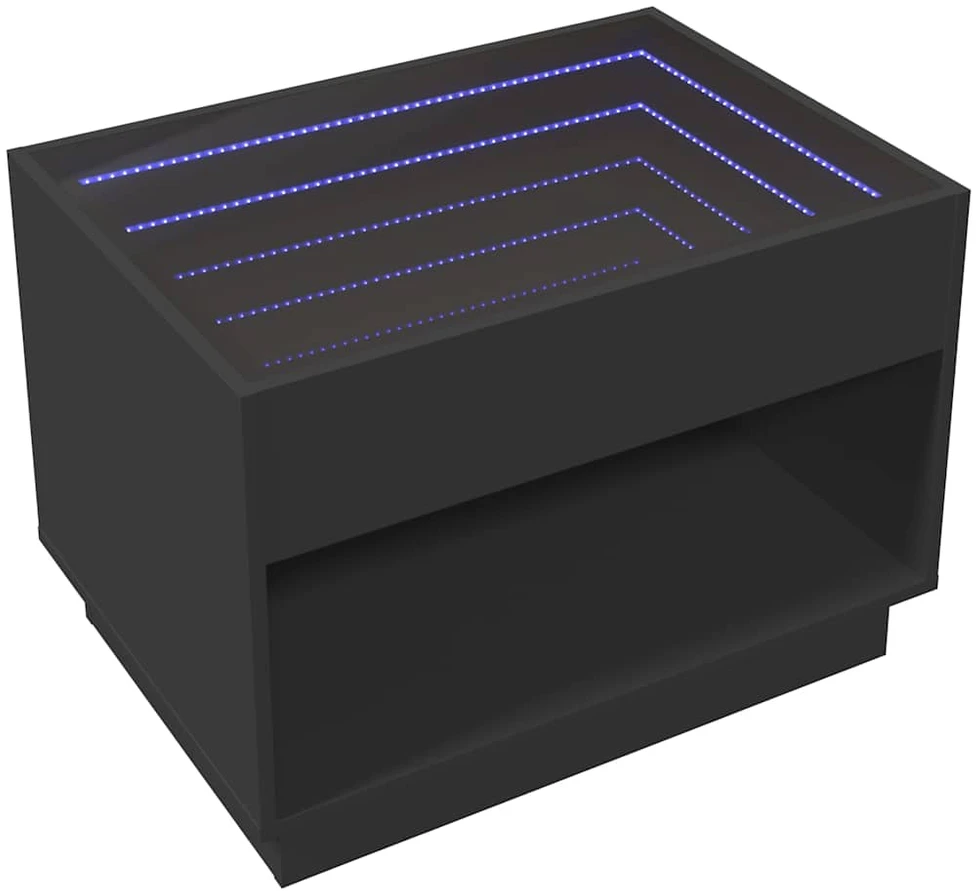 Kavos staliukas su Infinity LED lemputėmis, juodas, 70x50x50cm