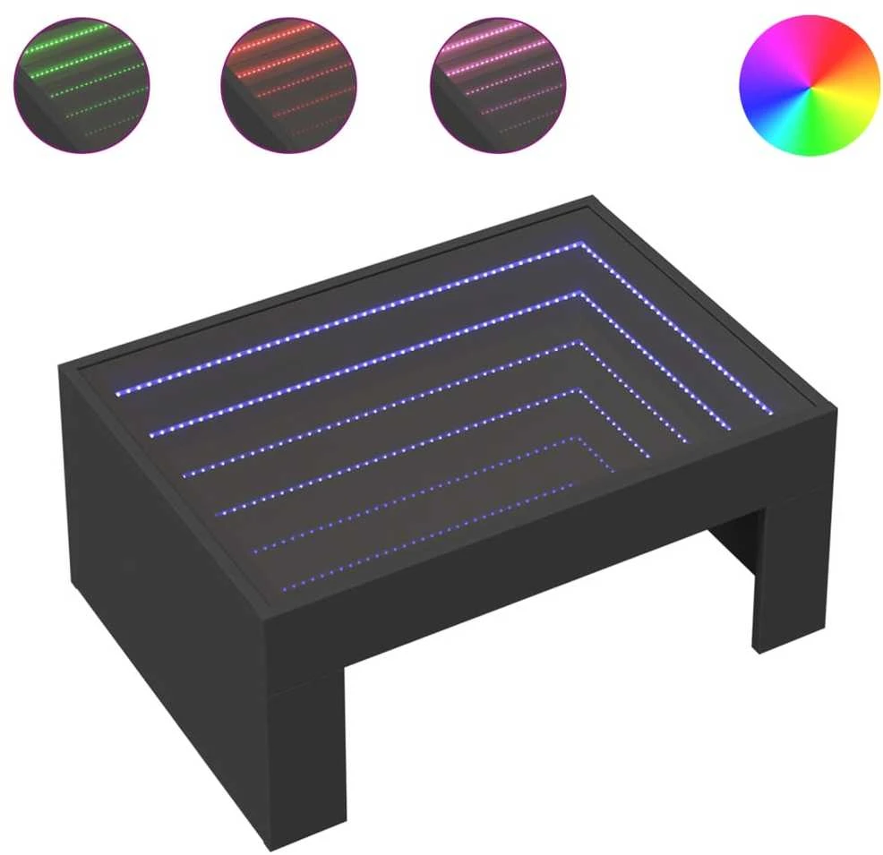 Kavos staliukas su Infinity LED lemputėmis, juodas, 70x50x30cm
