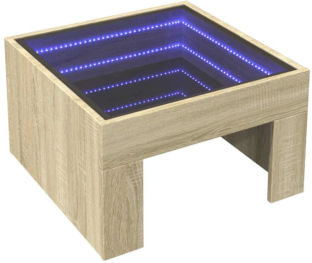 Kavos staliukas su Infinity LED lemputėmis, ąžuolo, 50x50x30cm
