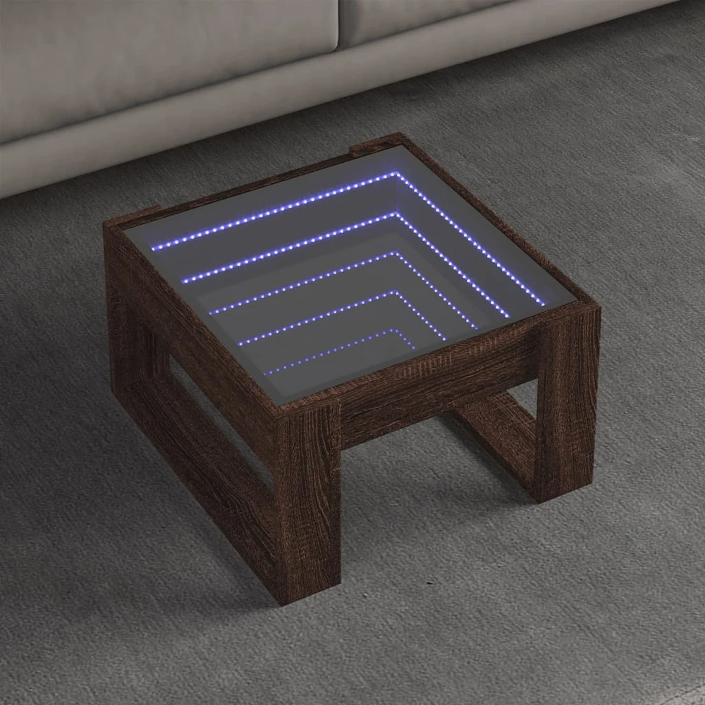 Kavos staliukas su Infinity LED lemputėmis, rudas, 50x53x30cm