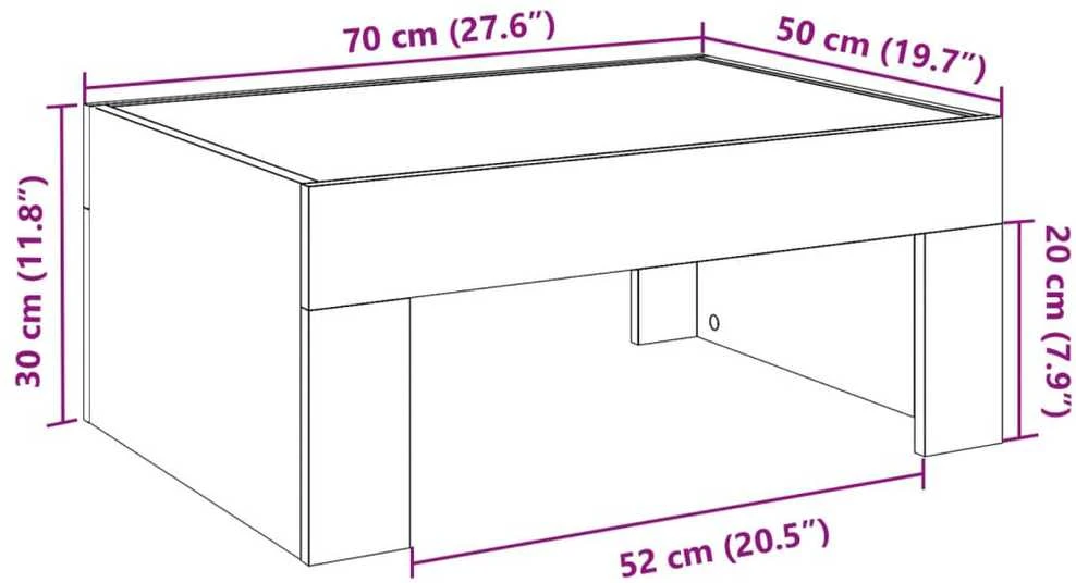 Kavos staliukas su Infinity LED lemputėmis, betono, 70x50x30cm