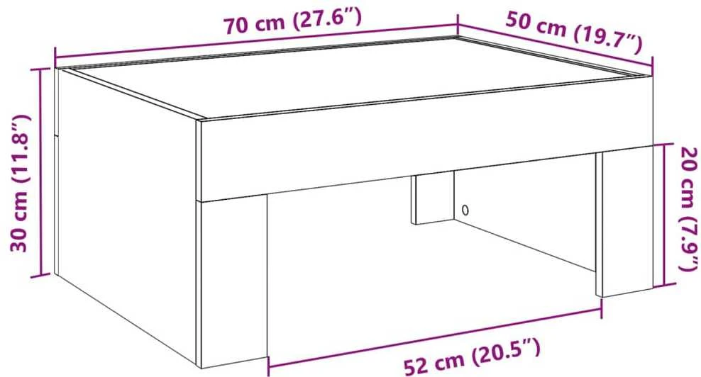 Kavos staliukas su Infinity LED lemputėmis, pilkas, 70x50x30cm