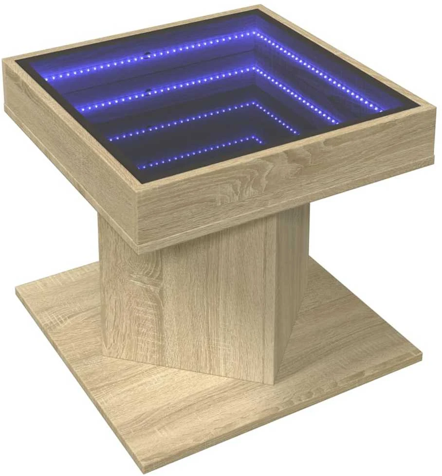 Kavos staliukas su LED, ąžuolo, 50x50x45cm, apdirbta mediena