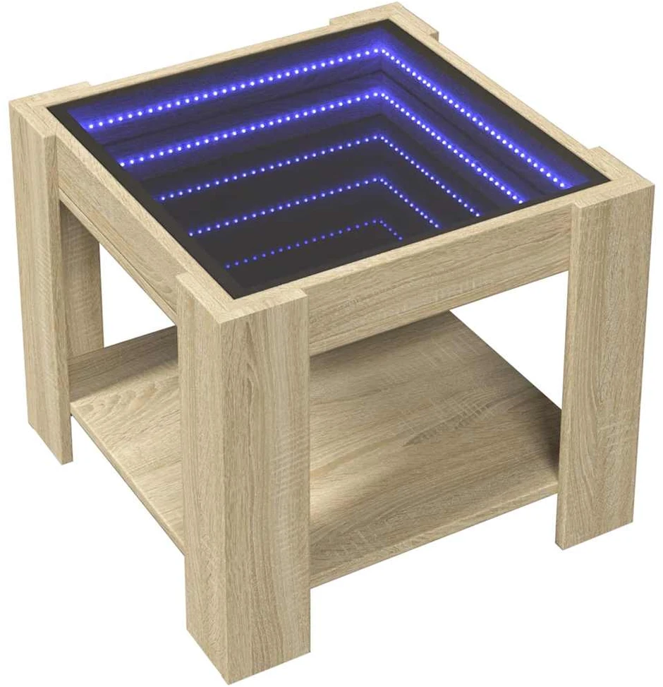 Kavos staliukas su LED, ąžuolo, 53x53x45cm, apdirbta mediena