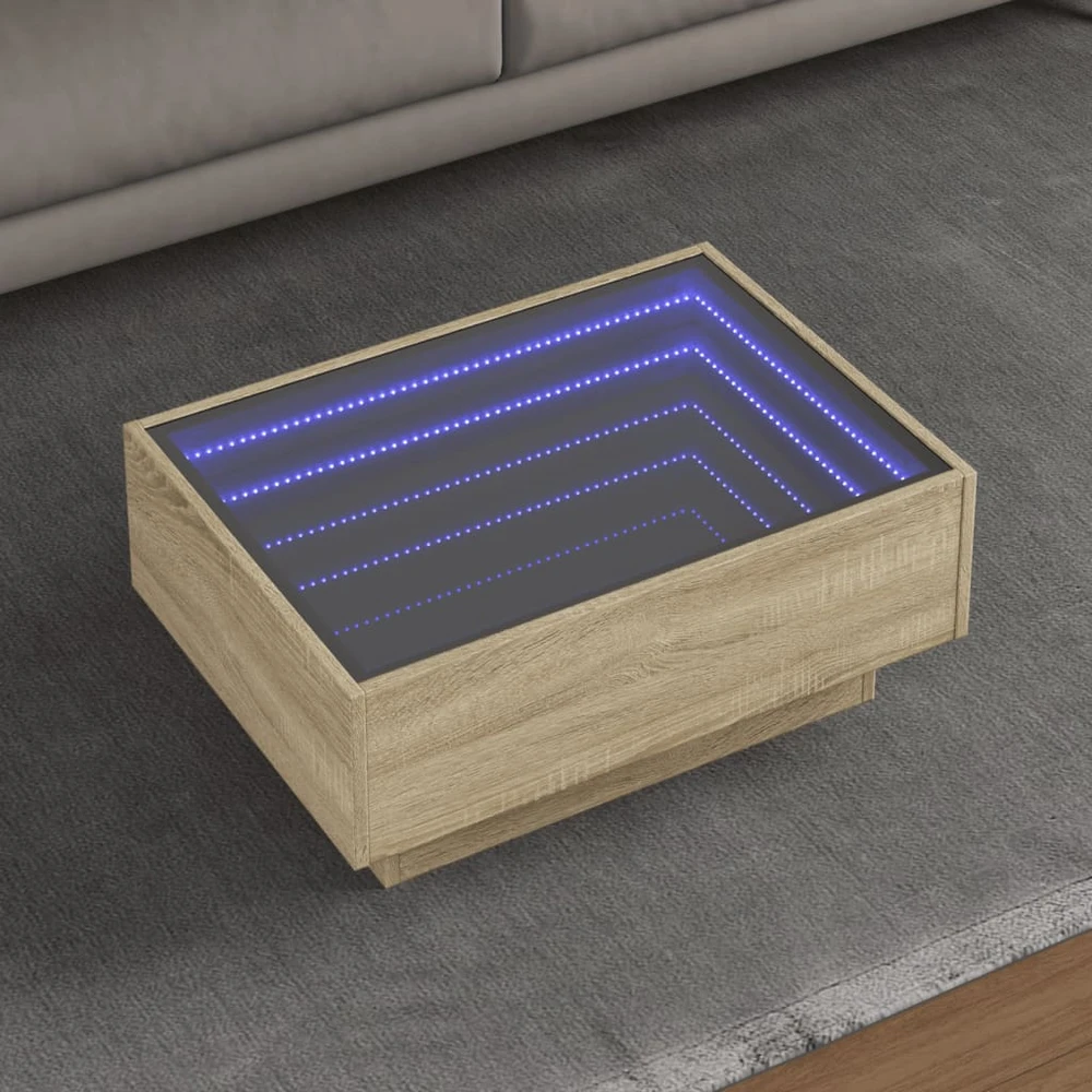 Kavos staliukas su LED, ąžuolo, 70x50x30cm, apdirbta mediena