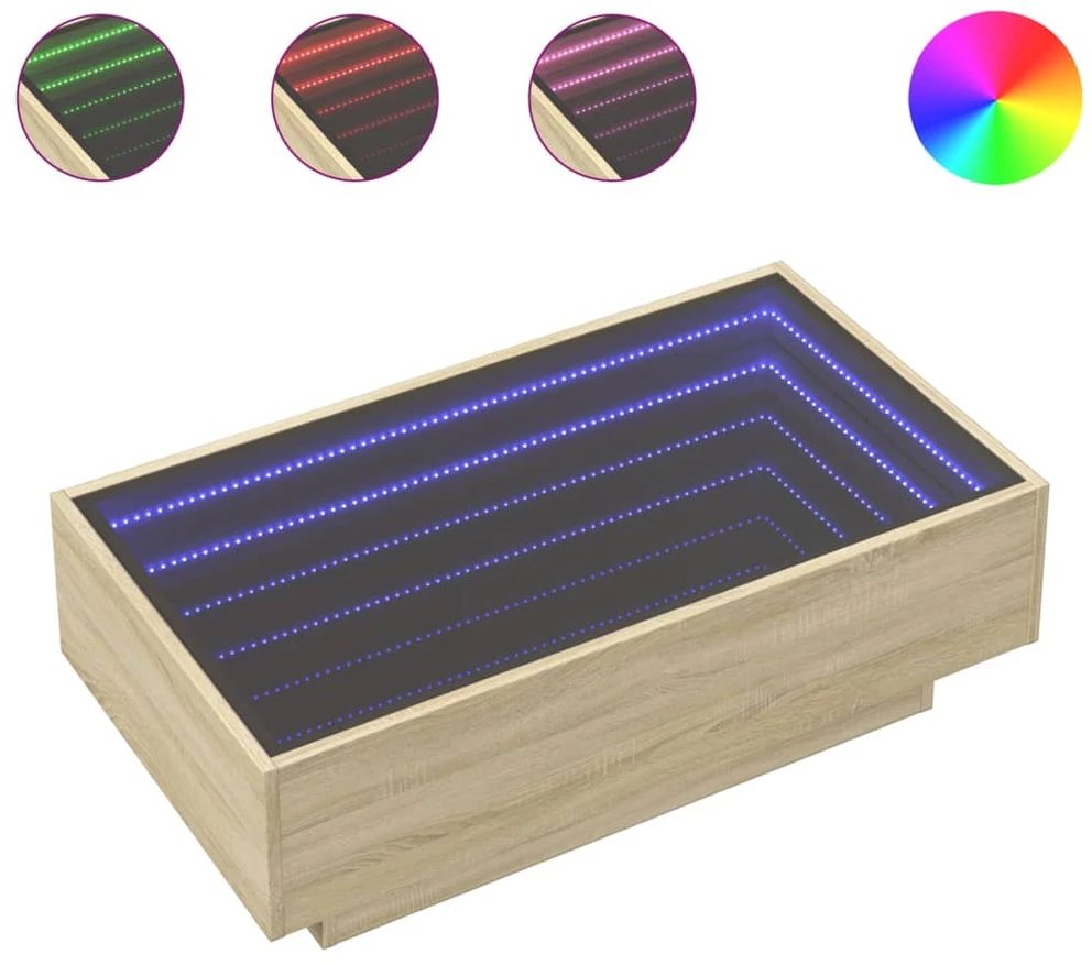 Kavos staliukas su LED, ąžuolo, 90x50x30cm, apdirbta mediena