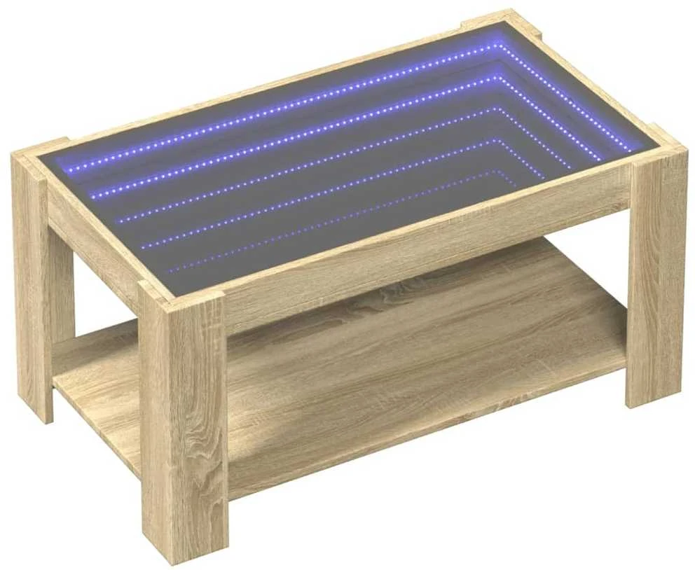 Kavos staliukas su LED, ąžuolo, 93x53x45cm, apdirbta mediena