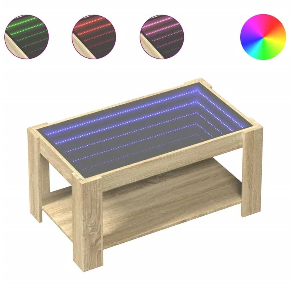 Kavos staliukas su LED, ąžuolo, 93x53x45cm, apdirbta mediena