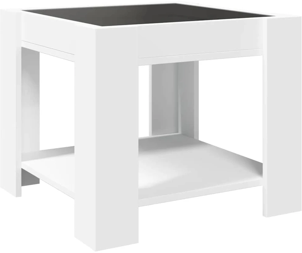 Kavos staliukas su LED, baltas, 53x53x45cm, apdirbta mediena